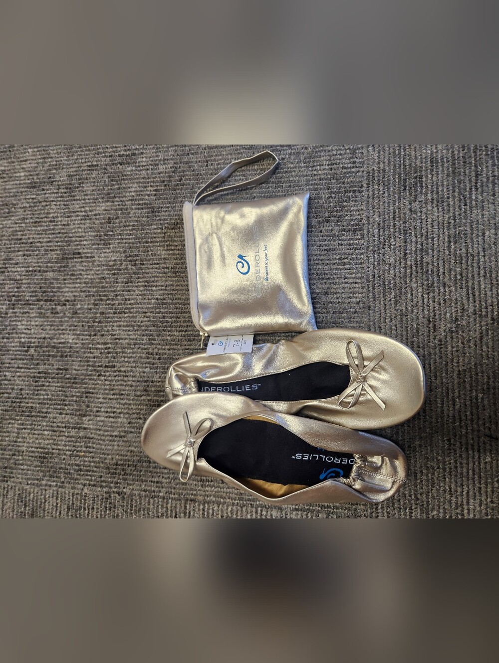 Cinderollied Gold Ballet Flats with Carry Pouch - Size 7-8